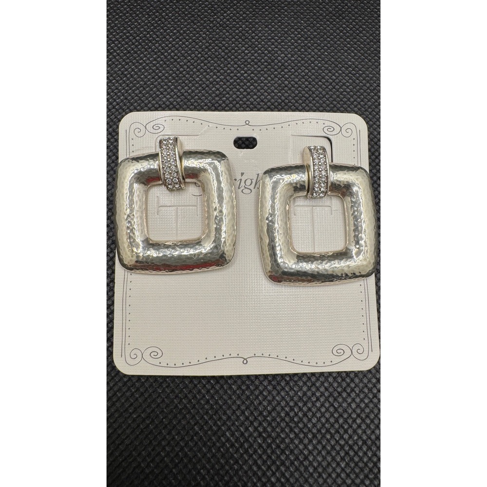 Brighton Meridian Hammered Silver Tone Crystal Square Door Knockeryy Earrings
